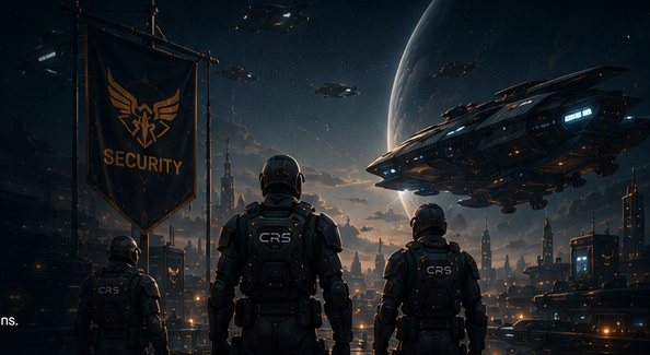 CRS-Security-Soldaten blicken über eine Stadt im Verse